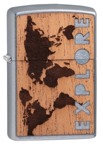 49171 Зажигалка ZIPPO WOODCHUCK USA Explore с покрытием Street Chrome™, латунь/сталь/дерево, серебристая, матовая, 36x12x56 мм