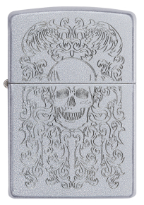 49571 Зажигалка ZIPPO Skull Design с покрытием Satin Chrome, латунь/сталь, серебристая, матовая, 38x13x57 мм