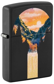 48676 Зажигалка ZIPPO Mountain Waterfall с покрытием Black Light, латунь/сталь, черная,матовая 38x13x57 мм